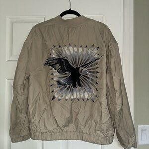 90’s Vintage H&M Embroidered Tan Bomber Jacket